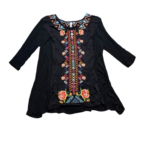 🌸✨THOMAS & OLIVIA Boho Embroidered Tunic Top Black Multicolor XL✨🌸 - Picture 1 of 3